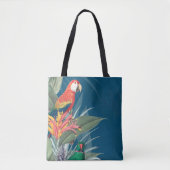 Tropische parrots en Floral Dark Blue Tote Bag (Voorkant)