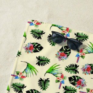 Tropische parrots en Floral Pattern Strandlaken