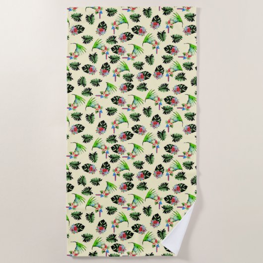 Tropische parrots en Floral Pattern Strandlaken (Voorkant)