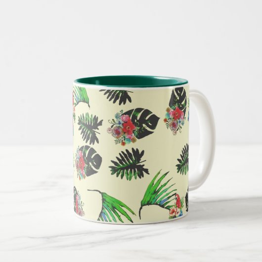 Tropische parrots en Floral Waterverf Pattern Tweekleurige Koffiemok (Voorkant rechts)