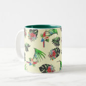 Tropische parrots en Floral Waterverf Pattern Tweekleurige Koffiemok (Voorkant links)