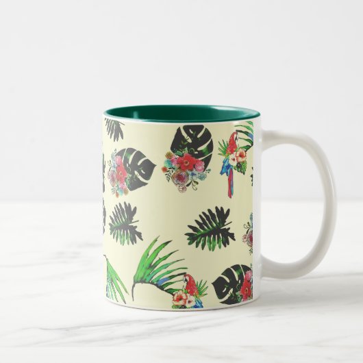 Tropische parrots en Floral Waterverf Pattern Tweekleurige Koffiemok (Rechts)