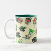 Tropische parrots en Floral Waterverf Pattern Tweekleurige Koffiemok (Links)