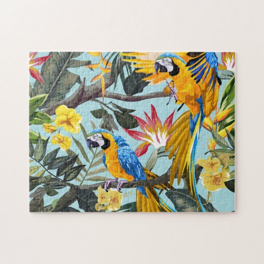 Tropische parrots en palmen legpuzzel (Horizontaal)