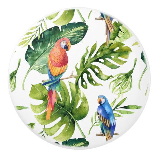 Tropische parrots en palmkoastal Living Design Keramische Knop (Voorkant)