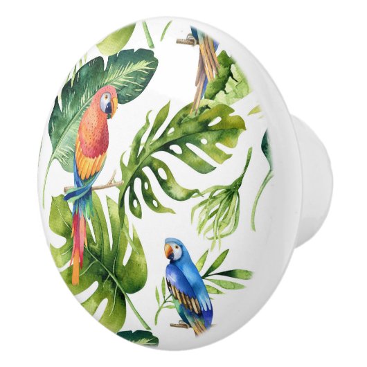 Tropische parrots en palmkoastal Living Design Keramische Knop (Rechts)