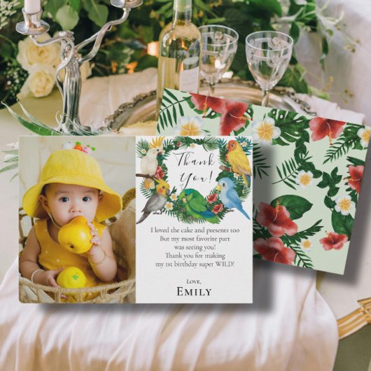 Tropische parrots Exotic Greenery Birthday Foto Bedankkaart