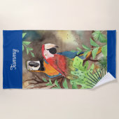 Tropische parrots in een blauwe gepersonaliseerde strandlaken (Voorkant)