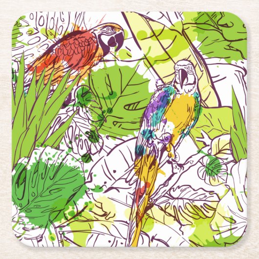 Tropische parrots kartonnen onderzetters (Voorkant)