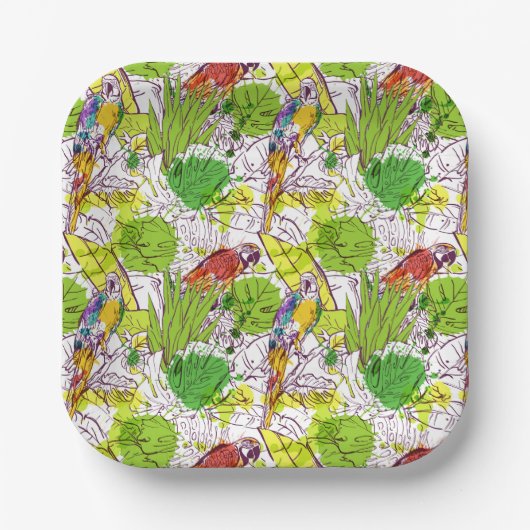 Tropische parrots papieren bordje (Voorkant)