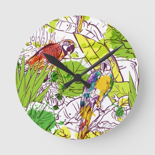 Tropische parrots ronde klok (Voorkant)
