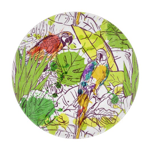 Tropische parrots snijplank (Voorkant)