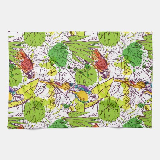 Tropische parrots theedoek (Horizontaal)