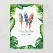 Tropische parrots vogels en bladeren sparen de dat aankondigingskaart (Voorkant)