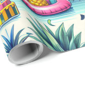 Tropische partij Flamingo's, ananas en ballonnen Cadeaupapier (Rol Hoek)