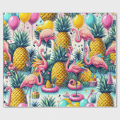 Tropische partij Flamingo's, ananas en ballonnen Cadeaupapier (Vlak)