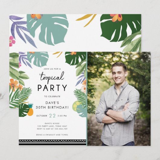 Tropische partij Luau Aloha Man Birthday Uitnodigi Kaart (Voorkant / Achterkant)