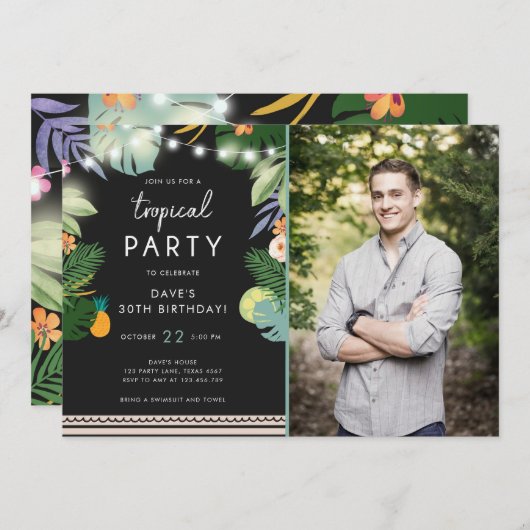 Tropische partij Luau Aloha Man Verjaardagsuitnodi Kaart (Voorkant / Achterkant)
