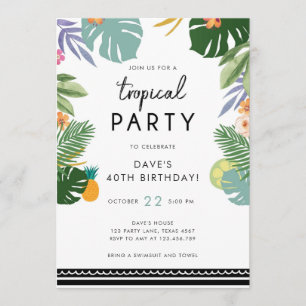 Tropische partij Luau Aloha Mannen Birthday Uitnod Kaart