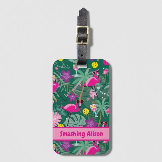 🤩 Tropische partij met pickleball, aangepaste tek Bagagelabel (Voorkant (verticaal))