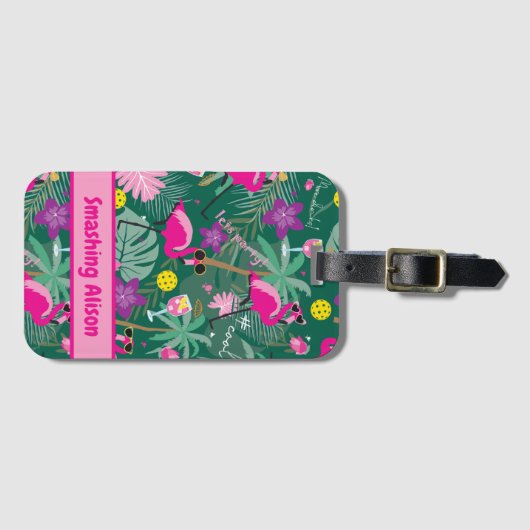 🤩 Tropische partij met pickleball, aangepaste tek Bagagelabel (Voorkant (horizontaal))
