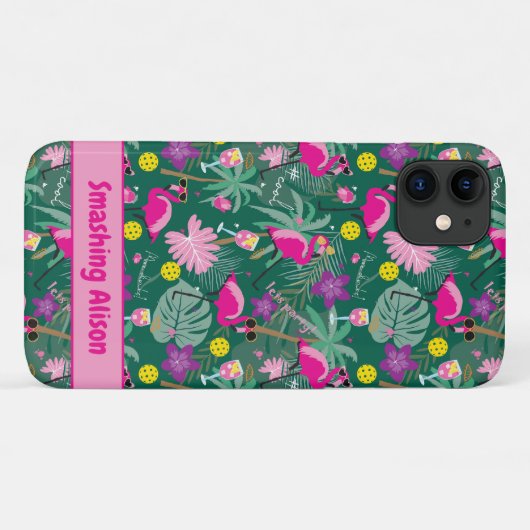 🤩 Tropische partij met pickleball, aangepaste tek Case-Mate iPhone Case (Achterkant (horizontaal))