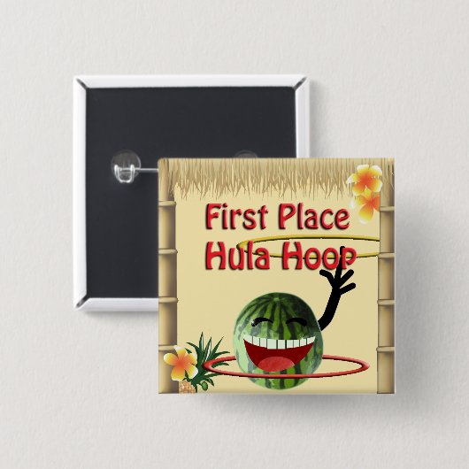 Tropische partij Tiki Eerste plaats Hula Hoop Vierkante Button 5,1 Cm (Voorkant /achterkant)