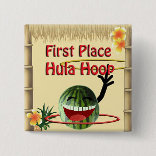 Tropische partij Tiki Hut 1e plaats Hula Hoop Vierkante Button 5,1 Cm