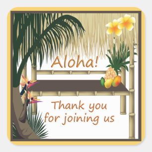 Tropische partij Tiki Hut Aloha Favor Sticker