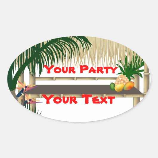 Tropische partij Tiki Hut Oval ticker 2 Ovale Sticker (Voorkant)