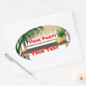 Tropische partij Tiki Hut Oval ticker 2 Ovale Sticker (Envelop)