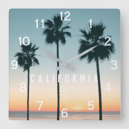 Tropische pasta ombre Blauwgroen Oranje palmboom - Vierkante Klok
