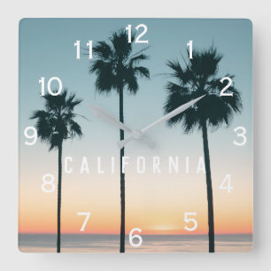 Tropische pasta ombre Blauwgroen Oranje palmboom - Vierkante Klok