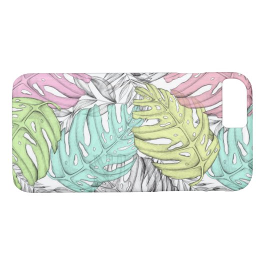 Tropische pastel monstera leaf waterverf Case-Mate iPhone case (Achterkant (Horizontaal))