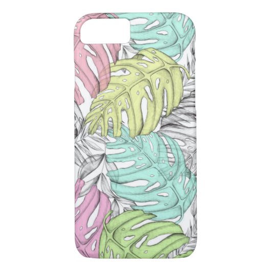 Tropische pastel monstera leaf waterverf Case-Mate iPhone case (Achterkant)