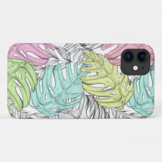 Tropische pastel monstera leaf waterverf Case-Mate iPhone case (Achterkant (horizontaal))