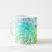 Tropische pastel monstera leaf waterverf koffiemok (Voorkant links)