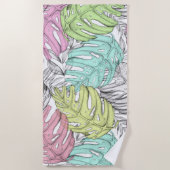 Tropische pastel monstera leaf waterverf strandlaken (Voorkant)