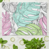 Tropische pastel monstera leaf waterverf theedoek (Gevouwen)