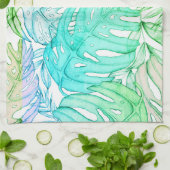 Tropische pastel monstera leaf waterverf theedoek (Gevouwen)