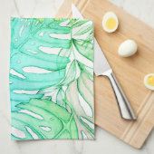 Tropische pastel monstera leaf waterverf theedoek (Quarter Fold)