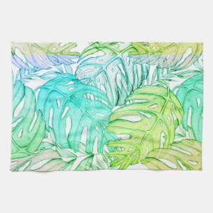 Tropische pastel monstera leaf waterverf theedoek