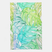Tropische pastel monstera leaf waterverf theedoek (Verticaal)