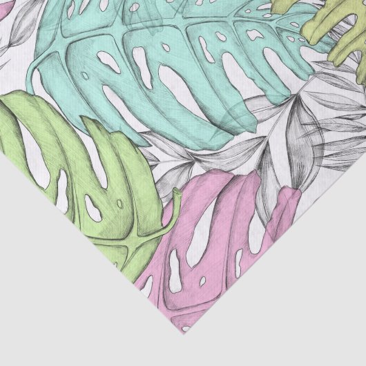 Tropische pastel monstera leaf waterverf tissuepapier (Detail)