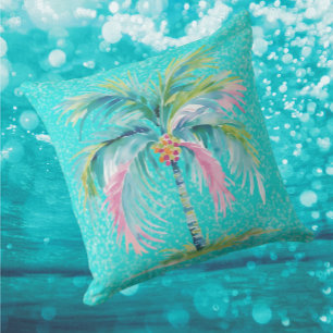 Tropische Pastel Palmboom Binnen Buitenkussen