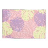 Tropische pastel roze geel Monstera Oerwoud blader Kussensloop (Achterkant-Links)