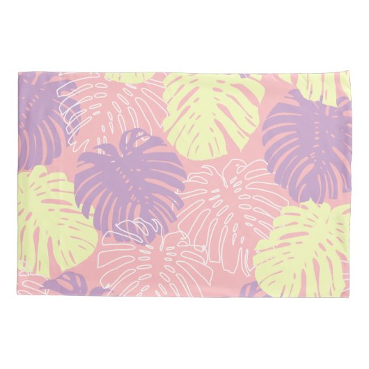 Tropische pastel roze geel Monstera Oerwoud blader Kussensloop (Achterkant-Links)