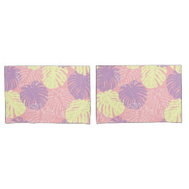 Tropische pastel roze geel Monstera Oerwoud blader Kussensloop