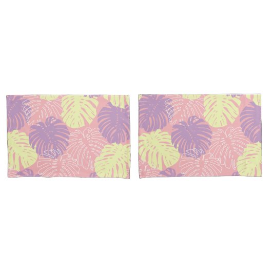Tropische pastel roze geel Monstera Oerwoud blader Kussensloop (Voorkant-Set)