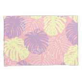 Tropische pastel roze geel Monstera Oerwoud blader Kussensloop (Voorkant-Rechts)